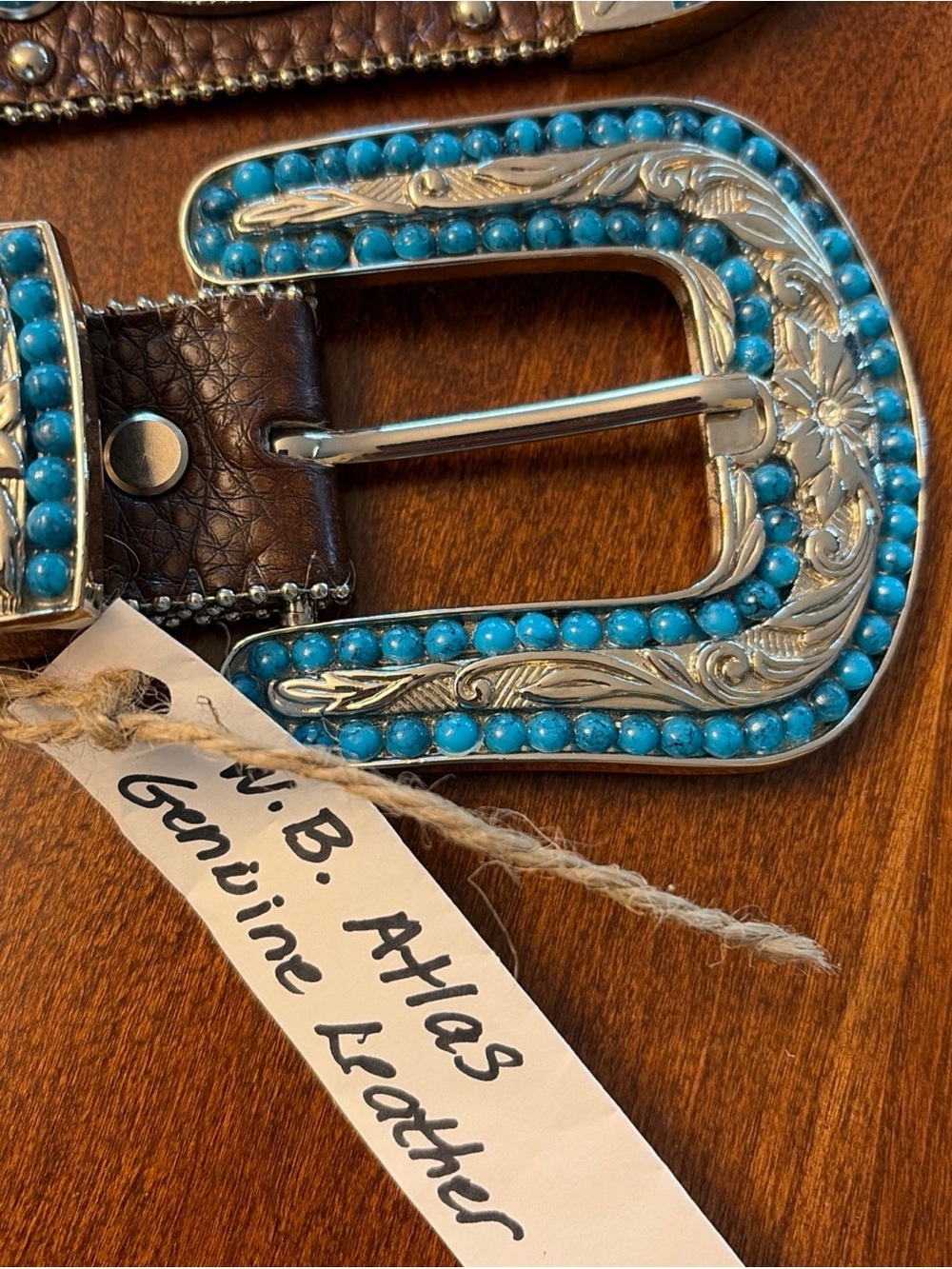 Belt Western leather bling ladies belt with Turquoise Beaded Buckle & belt XXXL